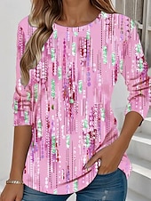 economico Maglietta Arte &amp; Design-Per donna Maglietta Grafico Geometrico Astratto Elegante Vintage Classico Manica Lunga Girocollo Top Regolari Quotidiano Stampato Rosa Blu Viola Verde Estate Primavera