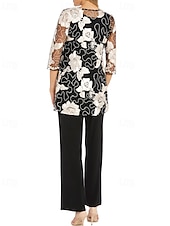 abordables Trajes de pantalón de mamá-Mono  Traje de Pantalón de 3 Piezas Traje de la Madre de la Novia Traje Elegante Vintage Simple Cuello en V Largo hasta el Tobillo Chiffón Elástico con Manga Corta y Apliques Bordados con Lentejuelas