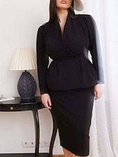 abordables Ensembles de robes pour maman-Ensembles de Robes Robe Mère de la Mariée Formelle Invitée de Mariage Élégante Col en V Longueur au Sol Polyester Manches Longues avec Boutons