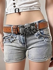 abordables Accessoires d&#039;Halloween-Ceinture en cuir cloutée pour homme avec motif squelette et os croisés, style gothique vintage pour les fêtes d&#039;Halloween, la mode punk et les vêtements décontractés