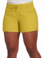 baratos Shorts-Mulheres Calção Roupa de rua Casual Curto Cintura Média Tecido Com Cordão Cintura elástica Respirabilidade Macio Micro-Elástica Férias Rua Roupa Diária Preto Amarelo Vermelho Fúcsia Verão Normal