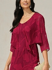 voordelige Elegante topjes-Dames haalt zijn schouders op Effen Kleur Bloemig Grafisch Elegant Stijlvol Basic 3/4 mouw Assymmetrisch Croptops Bruiloft gast Strand bruiloft Pailletten Lapwerk Rood Zomer Lente Herfst