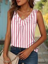 economico Top in tessuto a righe e geometrico-Per donna Canotta a canotta Grafico A righe Vintage Elegante Casual Senza Maniche Scollo a V Top lunghi Quotidiano Stampato Rosa Blu Viola Verde Cachi Estate Primavera