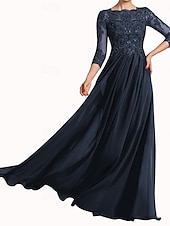 economico Lunghezza del pavimento-Abito da sposa a trapezio, elegante, con scollo a giro, lunghezza al pavimento, maniche a 3/4, con pieghe, tinta unita, 2025