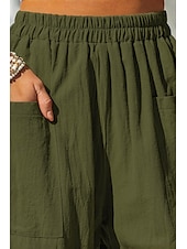 preiswerte Schlichte Hose aus Baumwollleinen-Damen Hose aus Baumwollleinen Basic Volle Länge Hohe Taille Einfach Tasche Komfort Außenbereich Mikroelastisch Urlaub Straße Lässig Schwarz Rosa Wein Marineblau Sommer Frühling Herbst Lässiger Schnitt