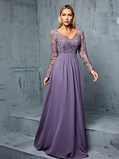 voordelige GROEN-A-Lijn Quinceanera Jurken Elegante Jurk Formele Bruiloft Vloerlengte Lange Mouw V-Hals Chiffon met Plooien