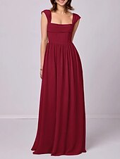 baratos Vestidos para Madrinhas-Vestido de madrinha linha A, alças, sem mangas, elegante, longo, chiffon, com pregas / franzido, 2025
