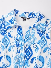 economico Abiti floreali-abito-camicia midi effetto lino con stampa monocromatica