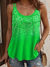 levne Boho tílko-Dámské Tílko do košilky Tónované Grafika Geometrický Vinobraní stylové Bez rukávů Kopeček Běžné topy Denní Dovolená Tisk Rubínově červená Vodní modrá Fialová Trávová zelená Léto Jaro