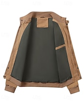 levne Cargo bundy-Pánské Trucker bunda Nákladní bunda Neformální bunda Dovolená Denní Kapsy Jaro Podzim Bez vzoru Módní Klasické Stojáček Standardní Černá Khaki Armádní zelená Saka