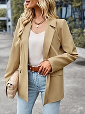 billige Blazere og dresser-Dame Blazer Pustende Bekvem Lomme Fritid عادي Kontor Gate Avslappet Dagligdagstøy Enkeltkneppet Normal Aftæpning Normal Langermet Yttertøy Svart Hvit Grønn Sommer
