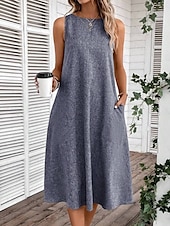 preiswerte Weißes Kleid-Damen Midikleid Sommerkleid A Linie Kleid Urlaub Party Lässig Geburtstag Täglich Ferien Normale Passform Grafik Einfach Ärmellos Rundhalsausschnitt Marineblau Rosa Blau Grau Sommer