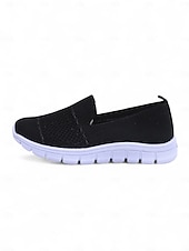 billige Sneakers til kvinner-Grå flyknit slip-on-sneakers til dame – hverdagssko for turgåing, ærender og fritid i parken