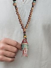 abordables Bijoux pour hommes-Collier pendentif en perles tribales pour homme – perles ethniques en bois faites à la main avec des accents turquoise, style bohème pour une tenue décontractée, de yoga, de méditation ou de festival