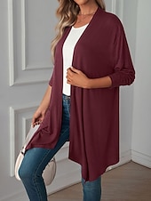 abordables Cardigans et vêtements d&#039;extérieur-Femmes Pull Cardigan Vacances Mode Quotidien Couleur Unie Côtelé Ouvert devant Tricoté manche longue Hauts Longs Tricoter Fête Sortir Week-end Noir Blanche Automne Hiver