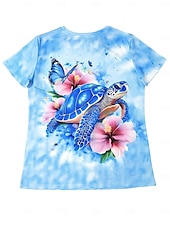 billige Hawaiiansk te-Dame T skjorte Blomstret Grafisk Rose Elegant Årgang Mote Kortermet Rund hals Vanlige topper Daglig Ut på byen Helg Trykt mønster Hvit Lysegrønn Blå Dusty Blue Brun Sommer
