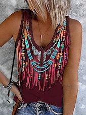 ieftine Top tip boho-Pentru femei Camisole Tank Top Grafic Boemia Epocă Stilat Fără manșon Fără mâneci În V Crop Tops Zilnic Imprimeu Negru Galben Roșu-aprins Albastru piscină Trifoi Vară Primăvară