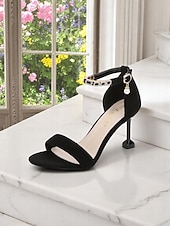 billige Kjole Sandaler-hvite damesandaler med ankelreim og hæl – elegante stilettosko med åpen tå for uformelle dater og hverdagsantrekk