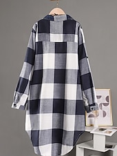 tanie Koszule-Damskie Szałat Wygodny Oddychający Guziki Nadruk Codzienny Kratka Urlop Ulica Codzienny Dzienne zużycie Guziki jednorzędowe Długie Wieczorne Regularny Długi rękaw Odzież wierzchnia Czarny i biały