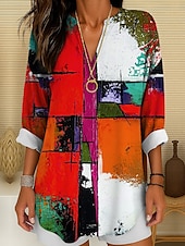 abordables Tops à Rayures et Géométriques pour Femmes-Femmes Chemisier Graphique Géométrique Abstrait ancien Tropical Hawaïen manche longue Col en V Hauts Réguliers Quotidien Fête Tenue de plage Imprimé Jaune Rouge Bleu Violet Vert Été Printemps