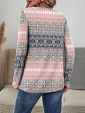 billige Boho t-skjorte-Dame T skjorte Grafisk Geometrisk Stilfull Fritid trendy Langermet Crew-hals Vanlige topper Daglig Helg Trykt mønster Rosa Blå Sommer Høst