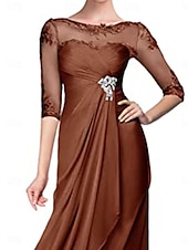 preiswerte Bodenlänge-A-Linie Brautmutterkleid Elegant Rundhalsausschnitt Bodenlang Chiffon Halbarm mit Falten 2025