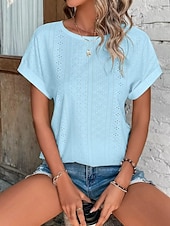 abordables T-shirt uni-Femmes T-shirt Uni Mode Élégant Classique Manche Courte Col ras du cou Hauts Réguliers Quotidien Week-end Œillet Noir Blanche Rose Claire Bleu Été
