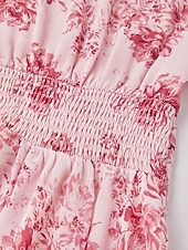 abordables Robes décontractées-Robe longue décontractée pour femme, tenue de soirée, col en V, manches courtes, coupe trapèze, imprimé floral, volants superposés, tenue de tous les jours, jupe gâteau, taille ajustée, robe longue