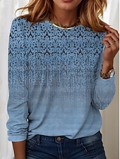 abordables T-shirt Boho-T-Shirt pour femmes streetwear décontracté imprimé manches longues tops réguliers col rond quotidien week-end bleu violet vert khaki printemps automne