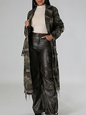preiswerte Trenchcoats-Damen Trenchcoat Bequem Knöpfe Tasche Modern Streetstyle Tarnung Outdoor Ausgehen Einreihig Lang Umlegekragen Normale Passform Langarm Oberbekleidung Hellgrün Dunkelgrün Herbst Winter