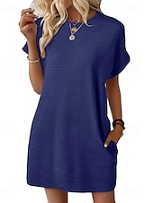 preiswerte Einfaches Kleid-Damen Minikleid Sommerkleid Lässig Täglich Normale Passform Einfach Kurzarm Rundhalsausschnitt Schwarz Hellgrün Rosa Himmelblau Sommer
