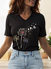 abordables T-shirt Animaux-Femmes T-shirt Graphique Animal ancien Élégant Classique Manche Courte Col en V Hauts Réguliers Quotidien Sortir Week-end Imprimé Noir et blanc Noir Été Printemps