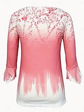 billige Blomstrete topper-Damebluse V-hals Ombre Grafisk Elegant 3/4-langermet Rund hals Vanlige topper Daglig Gå ut Volanger Knapper Svart Hvit Rosa Vår Høst