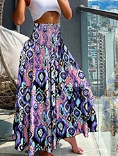 billiga breda ben och hög midja-Dam Brett skaft Byxor Ledigt Boho Fullängd Hög midja Slät Ficka Elastisk dragsko-design Högt snitt Mateial som andas Mjuk Microelastisk Semester Gata Dagliga kläder Svart Rubinrött Marinblå Blå