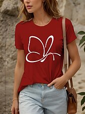 abordables T-shirt Animaux-Femmes T-shirt Graphique Animal ancien Élégant Classique Manche Courte Col ras du cou Col rond Hauts Réguliers Quotidien Week-end Imprimé Noir Blanche Rose Claire Rouge Bleu Été Printemps