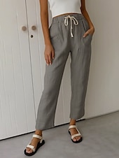 economico Pantaloni a gamba dritta-Per donna Pantaloni in cotone e lino Pantaloni Eleganti Streetwear Casual Lunghezza intera Naturale Semplice Tasca Design con Coulisse Elastica Comodo All&#039;aperto Confortevole Ferie Abbigliamento