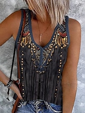 ieftine Top tip boho-Pentru femei Camisole Tank Top Grafic Boemia Epocă Stilat Fără manșon Fără mâneci În V Crop Tops Zilnic Imprimeu Negru Galben Roșu-aprins Albastru piscină Trifoi Vară Primăvară
