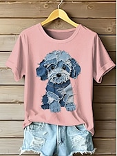 abordables T-shirt Animaux-Femmes T-shirt Graphique Animal Chat ancien Élégant Classique Manche Courte Col ras du cou Hauts Réguliers Quotidien Week-end Imprimé Noir Blanche Rose Claire Bleu Vert Été Printemps