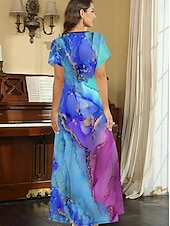 abordables Art &amp; Design Robes-Femmes Robe Midi Robe d&#039;Été Robe trapèze Vacances Occasionnel Boho Sortir Coupe Ample A Ombre Graphique Géométrique Manche Courte Col en V bleu marine Bleu Bleu Ciel Violet Été Printemps Automne