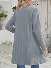 cheap Coats &amp; Trench Coats-Women&#039;s Casual Jacket Breathable Comfortable Buttons Casual Plain Vacation Street Casual Daily Wear Single Breasted Regular Collarless Regular Fit Long Sleeve Outerwear Black Apricot Gray Fall Winter