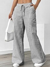 abordables jambe large et taille haute-Femmes Jambe large Slacks Streetwear Occasionnel Longueur complète Naturel Rayé Avec Poches Conception à cordon élastique Extérieur Confortable Fête Décontracté Quotidien Magenta Bleu ciel clair Gris