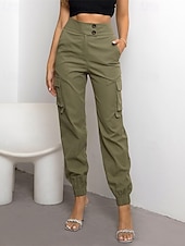 levne dámské cargo kalhoty-Dámské Kargo kalhoty Běžec Kalhoty Módní Šik ven Plná délka Přírodní Jednobarevné Kapsy Pohodlné Lehce elastické Sporty a outdoor Denní nošení Tmavěhnědá Tmavě červená Černá Armádní zelená Léto Jaro