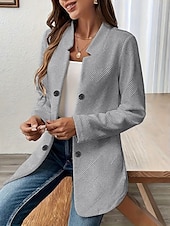 billiga Blazers och kostymer-Dam Kavaj Bekväm Andningsfunktion Knappar Ledigt Slät Kontor Gata Ledigt Dagliga kläder Enkelknäppt Normal Hög krage Normal Långärmad Ytterkläder Svart Vit Rodnande Rosa Sommar Höst