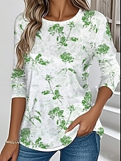 economico T-shirt floreale-T shirt donna manica lunga tunica girocollo floreale grafica alla moda trendy top regolari stampa quotidiana fine settimana blu viola verde estate