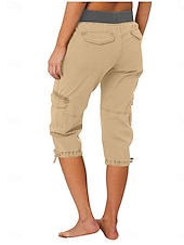 billiga Byxor-Dam Militärbyxor Semester Mode Streetwear Vadlängd Hög midja Slät Ficka Bekväm Mjuk Microelastisk Utomhus Gata Gul-Brun Svart Vit Orange Sommar Normal