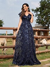 abordables Champagne-Robes de quinceanera en forme A Robe élégante Robe de mariage formelle longueur sol manches courtes col en V sequins dos en V avec sequins