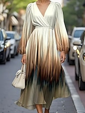 olcso Nyomtasd a virágmintás ruhákat-Női Midi ruha Vintage ruha hétköznapi ruha Elegáns Divat Szabadtéri Parti Szabadság Normál Ombre Hosszú ujj V-alakú Sötétkék Barna Khakizöld Nyár Tavasz