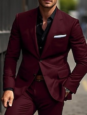 abordables Trajes formales-De los hombres Boda Trajes Muesca Negro Burdeos Negocios Formal Color sólido A Medida Juego de 2 piezas Recto 2 botones