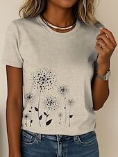 abordables T-shirt floral-Femmes T-shirt Fleuri Graphique Plantes Occasionnel Manche Courte Col rond Hauts Réguliers Quotidien Sortir Week-end Imprimé Bleu Violet Vert Kaki Été