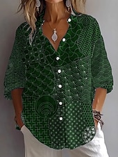 olcso Női Művészet és Dizájn Felsők-Női Ing Blúz Grafika Mértani Paisley Szüret Napi Nyugati Hosszú ujj Állógallér Normál felsők Napi Szabadság Alkalmi Gombok Gesztenyebarna Sötétkék Bíbor Lóhere Nyár Tavasz